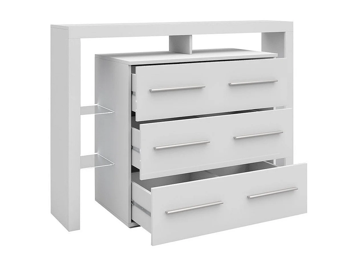 Commode Nashville 108, Blanc|Blanc brillant, Avec tiroirs, Nombre de tiroirs: 3, 101x45cm