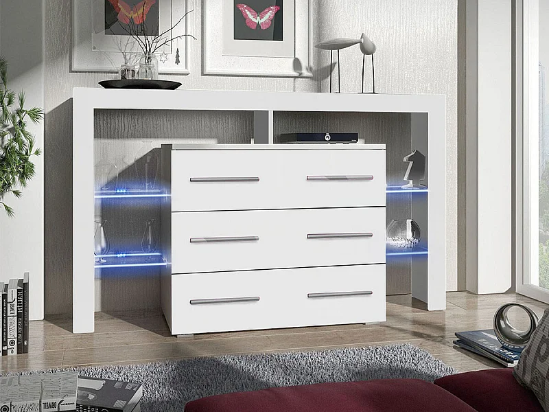 Commode Nashville 108, Blanc|Blanc brillant, Avec tiroirs, Nombre de tiroirs: 3, 101x45cm