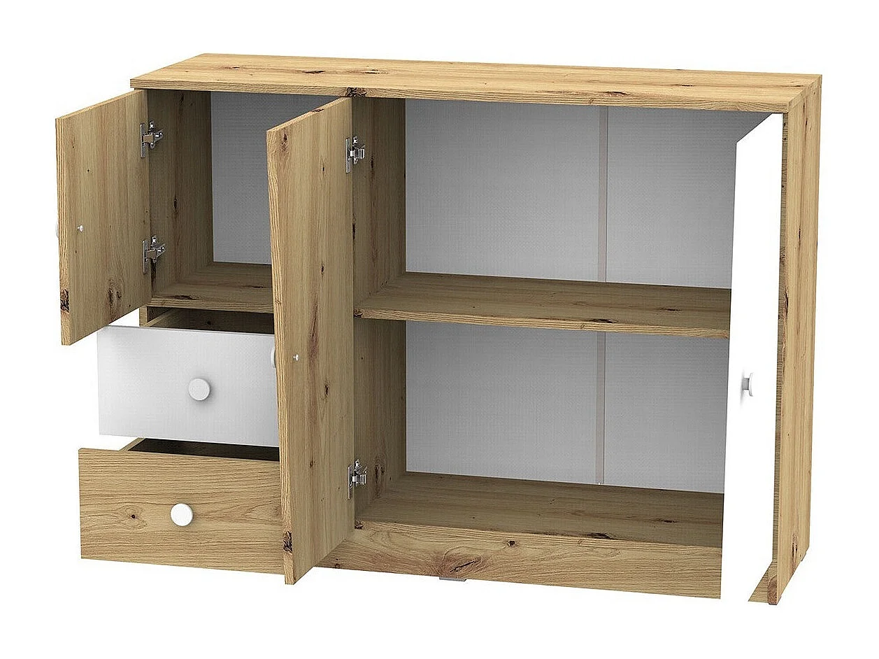 Commode Almira 106, Chêne Artisan|Blanc, Tiroirs et portes, Nombre de tiroirs: 2, 90x40cm