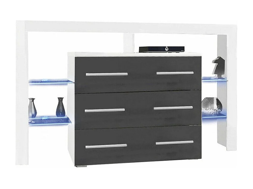 Cómoda Aestas I, Blanco|Gris brillante, Con cajones, Número de cajones: 3, 101x140x45cm