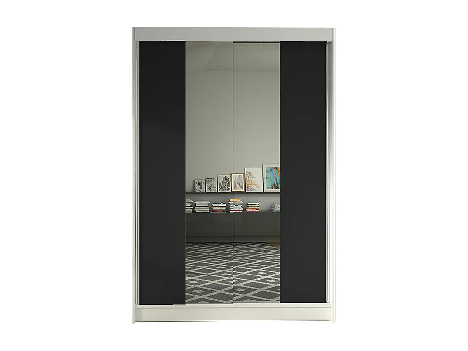 Armoire Closico 148, Noir|Blanc, 200x120x58cm, Portes d'armoire: Coulissantes