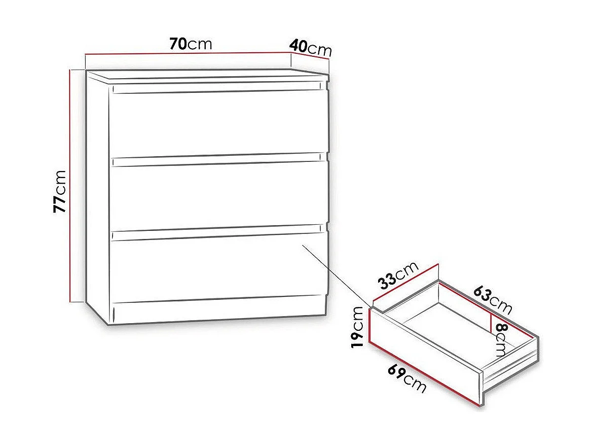Commode Comfivo 159, Blanc, Avec tiroirs, Nombre de tiroirs: 3, 77x70x40cm