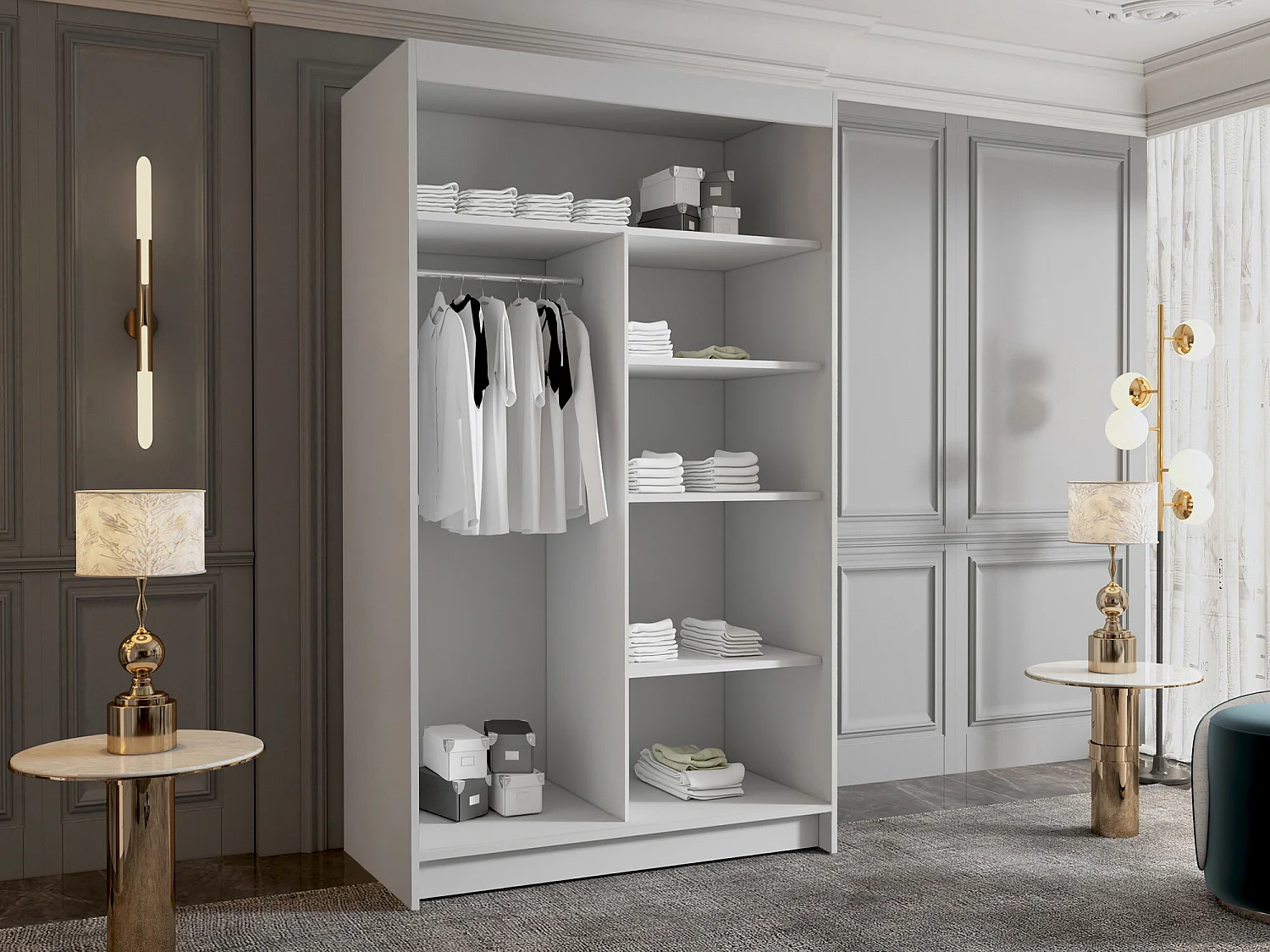Armoire Closico Corden III, Noir|Blanc, 200x100x58cm, Portes d'armoire: Coulissantes