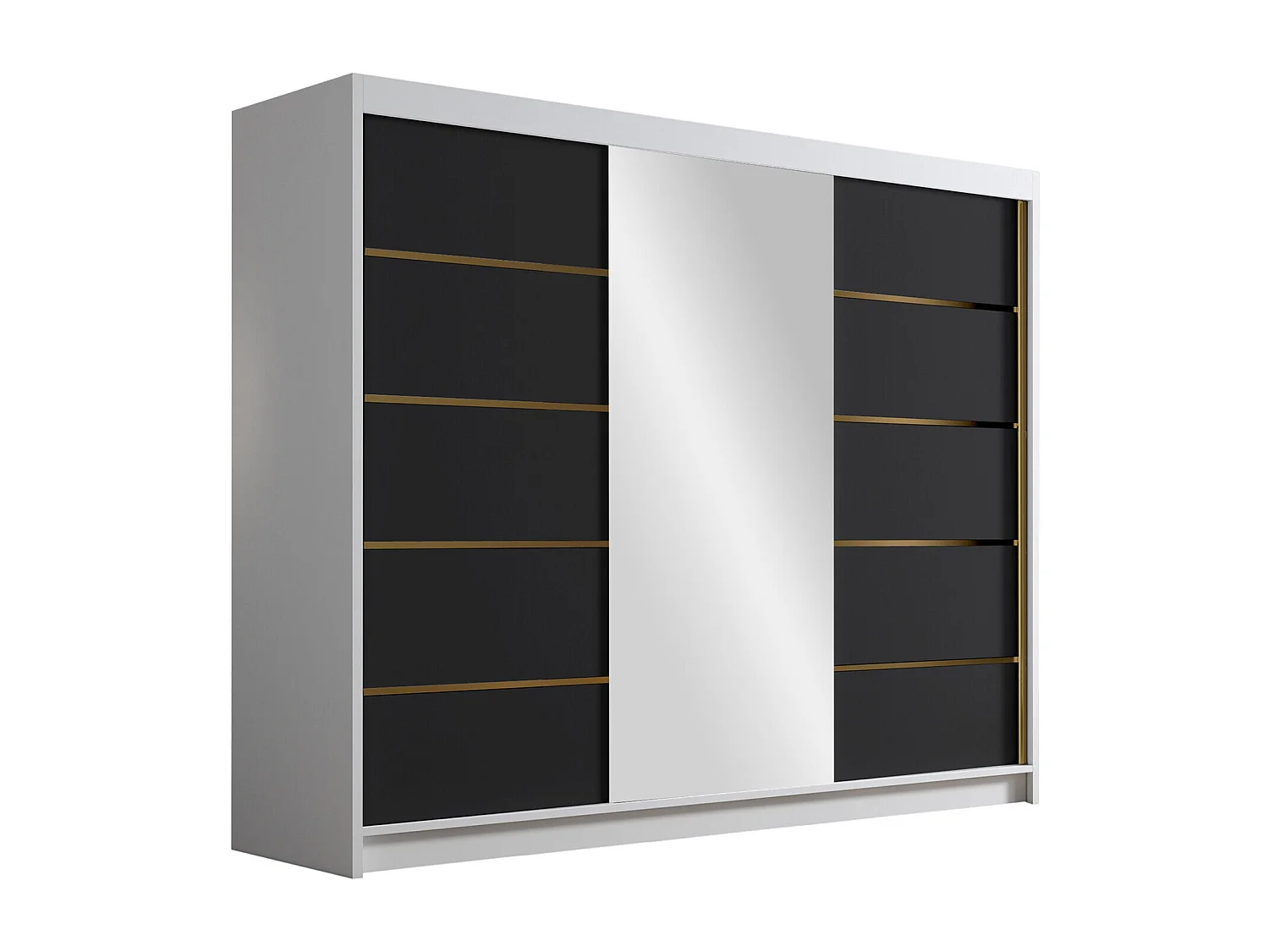 Armoire Closico Veltron II, Noir|Blanc, 215x250x58cm, Portes d'armoire: Coulissantes