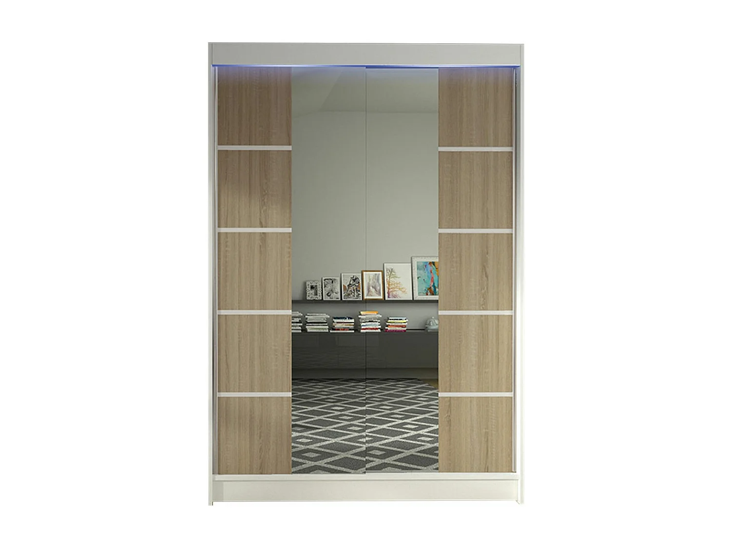 Armoire Closico 151, Sonoma chêne|Blanc, 200x120x58cm, Portes d'armoire: Coulissantes