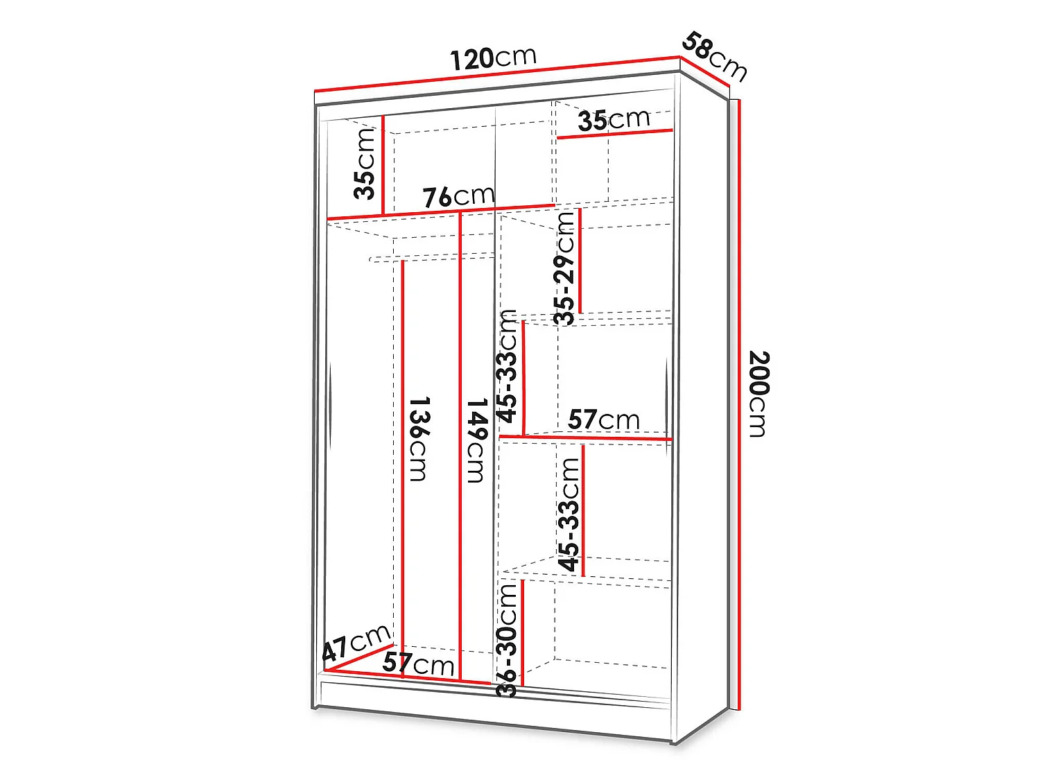 Armoire Closico Salvor V, Nombre d'étagères: 5, 20x12x6cm