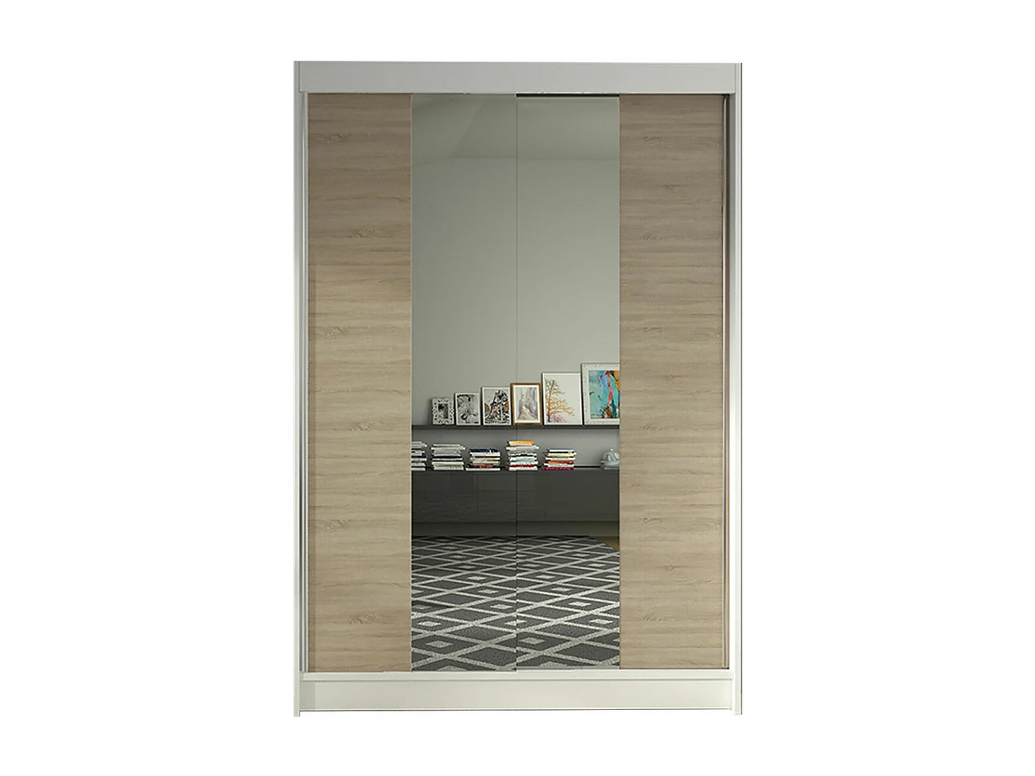 Armoire Closico 148, Blanc|Sonoma chêne, 200x120x58cm, Portes d'armoire: Coulissantes