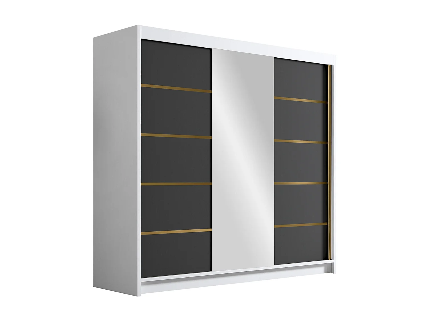 Armoire Closico 185, Noir|Blanc, 215x200x58cm, Portes d'armoire: Coulissantes
