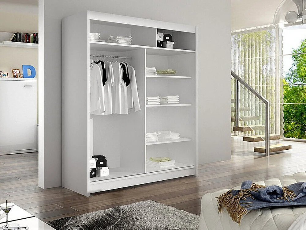 Armoire Closico 146, Chêne Artisan|Blanc, 200x150x58cm, Portes d'armoire: Coulissante