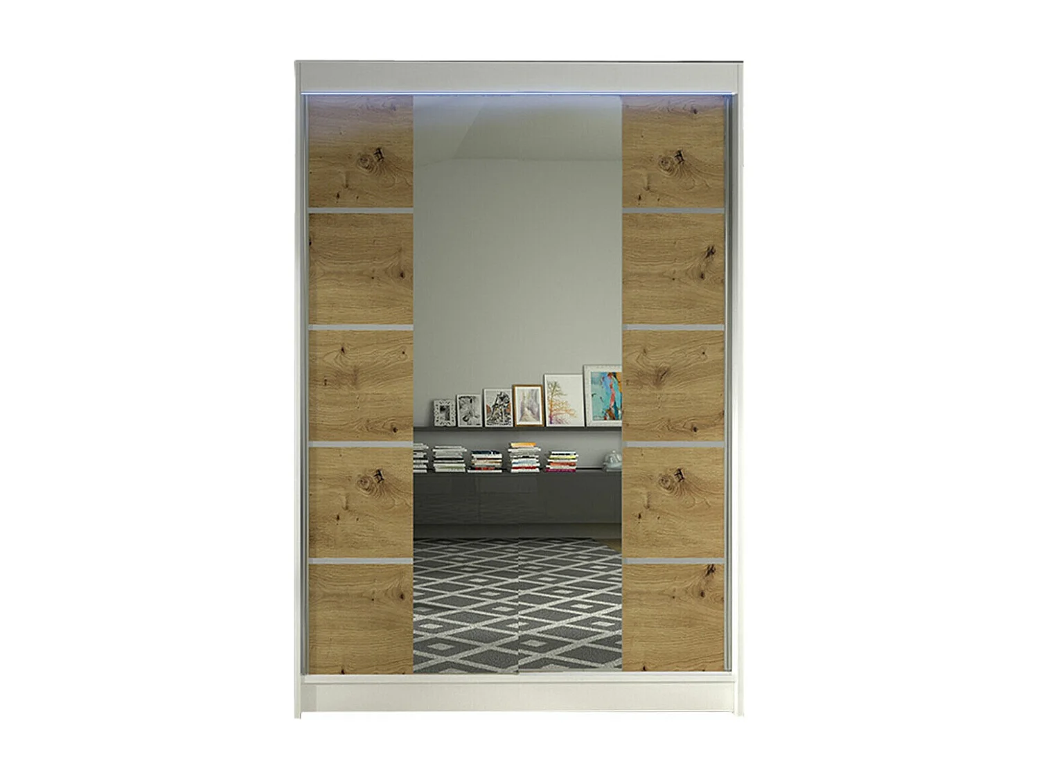 Armoire Closico 151, Chêne Artisan|Blanc, 200x120x58cm, Portes d'armoire: Coulissantes