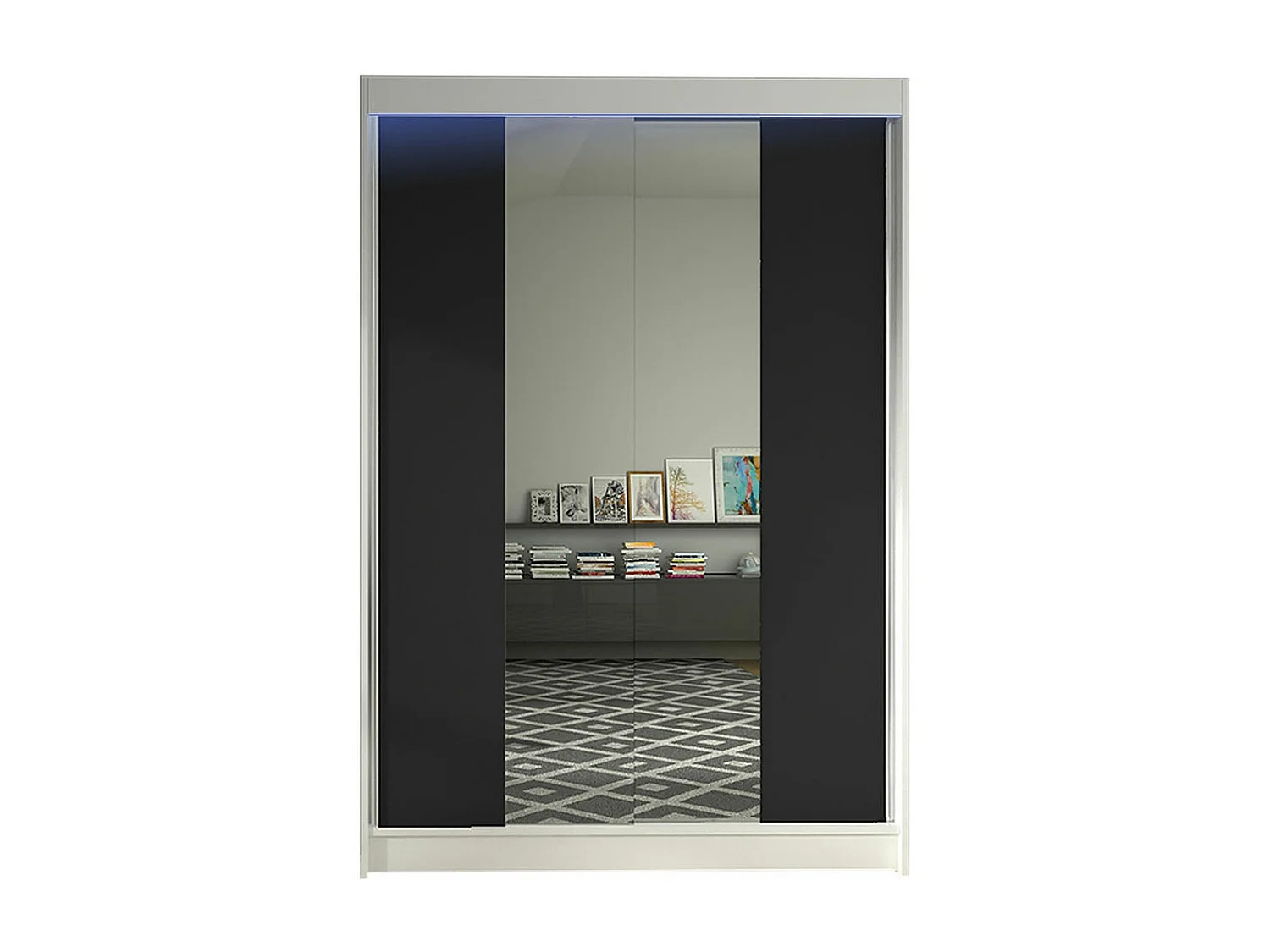 Armoire Closico 148, Noir|Blanc, 200x120x58cm, Portes d'armoire: Coulissantes
