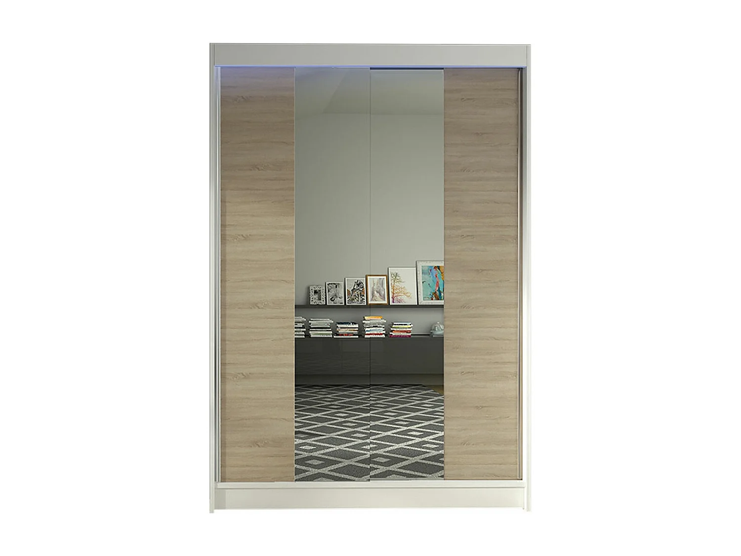 Armoire Closico 148, Sonoma chêne|Blanc, 200x120x58cm, Portes d'armoire: Coulissantes