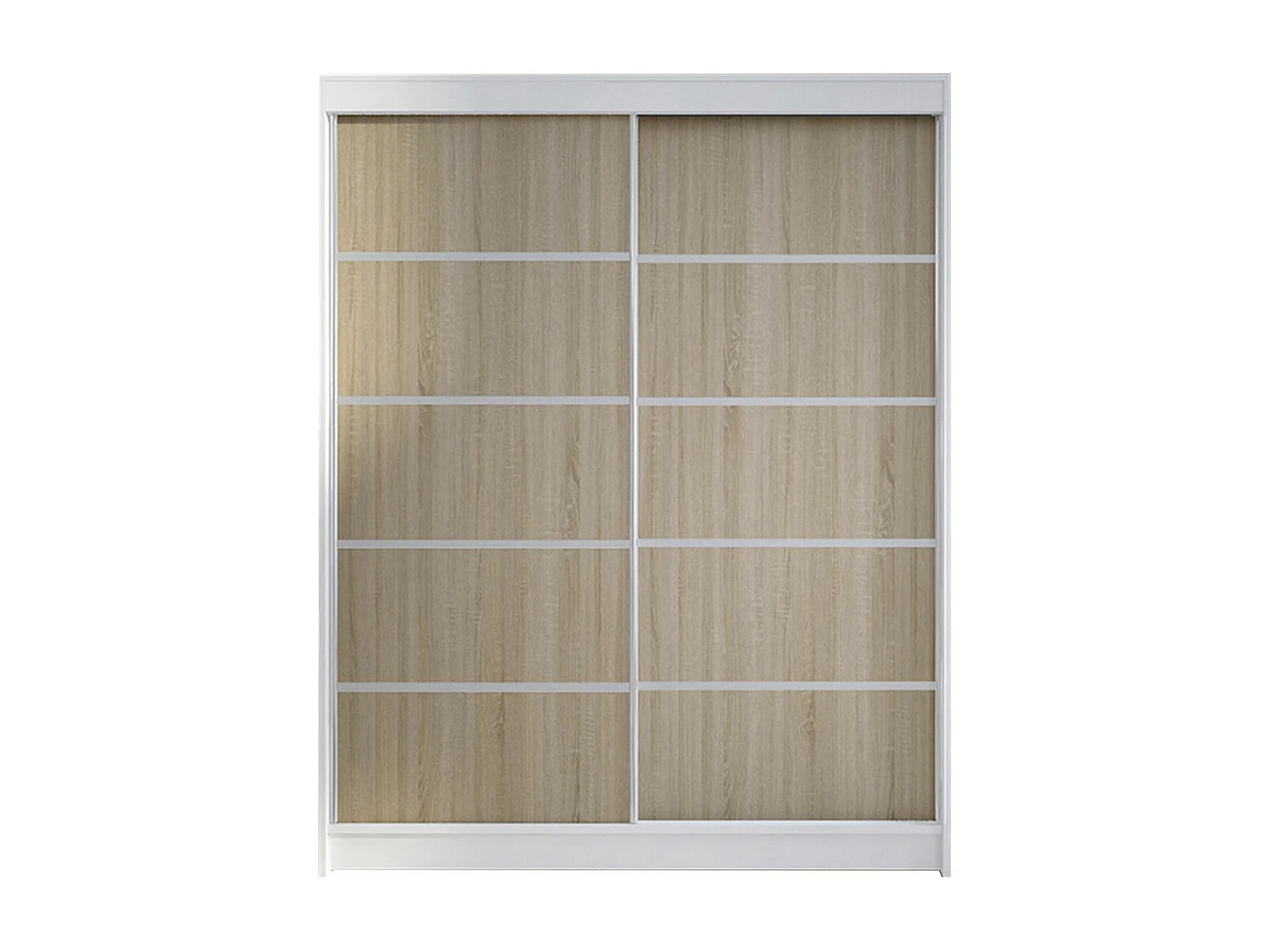 Armoire Closico 145, Blanc|Sonoma chêne, 200x150x58cm, Portes d'armoire: Coulissantes