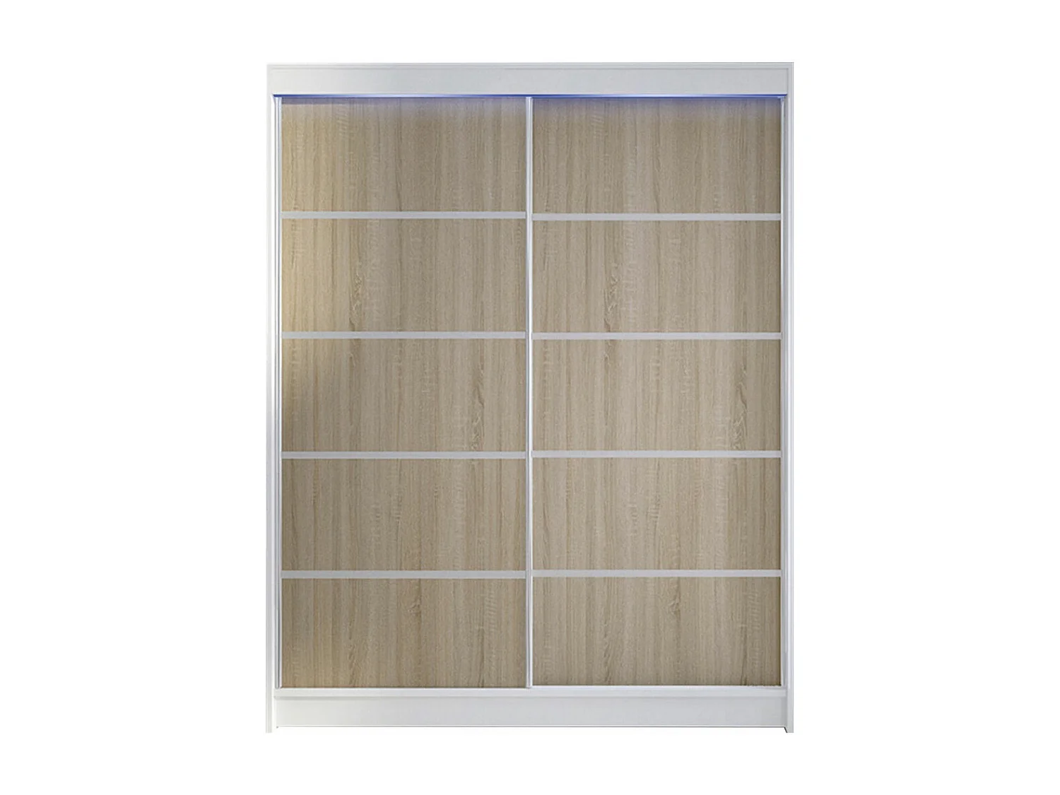 Armoire Closico 145, Sonoma chêne|Blanc, 200x150x58cm, Portes d'armoire: Coulissantes