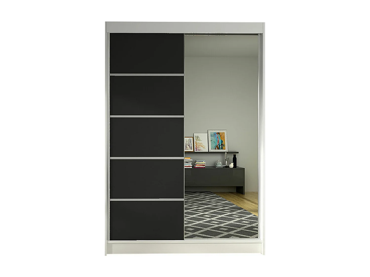 Armoire Closico 149, Noir|Blanc, 200x120x58cm, Portes d'armoire: Coulissantes