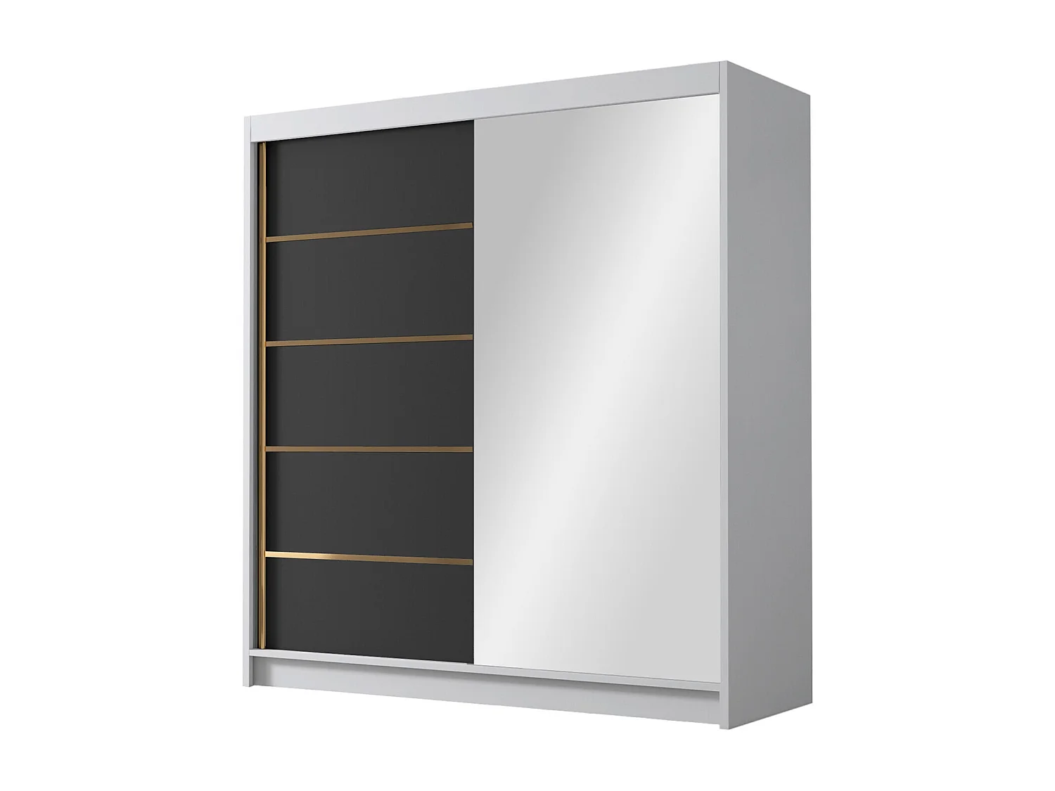 Armoire Closico 186, Noir|Blanc, 215x180x58cm, Portes d'armoire: Coulissantes