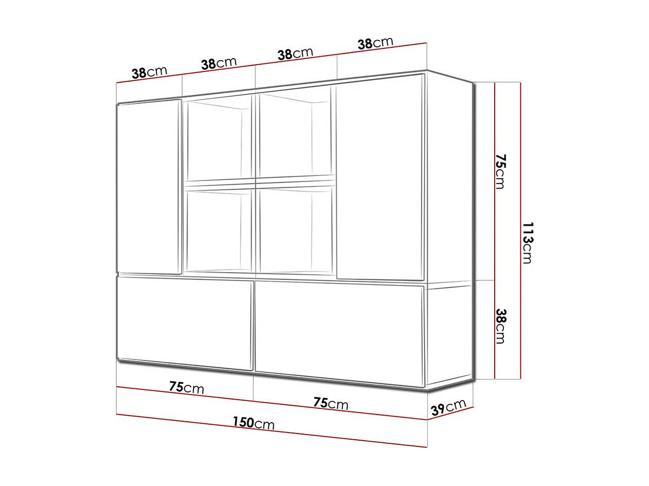 Ensemble d'armoires Corbele 124, Blanc, 113x150x39cm, MDF|Stratifié