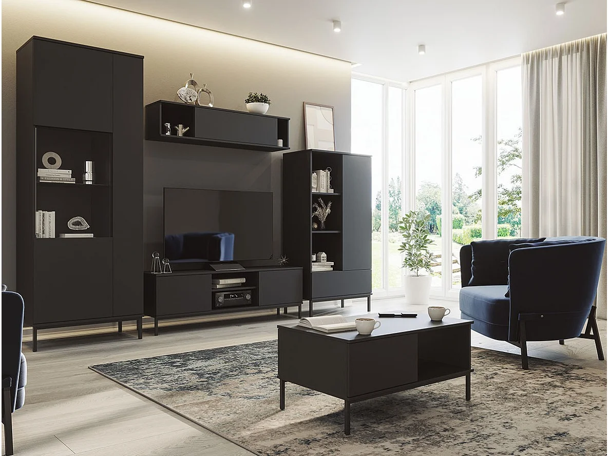 Table basse Lomsore 102, Noir, 47x60x100cm, Stratifié, Angulaire