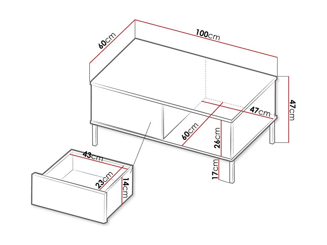 Table basse Lomsore 102, Blanc, 47x60x100cm, Stratifié, Angulaire