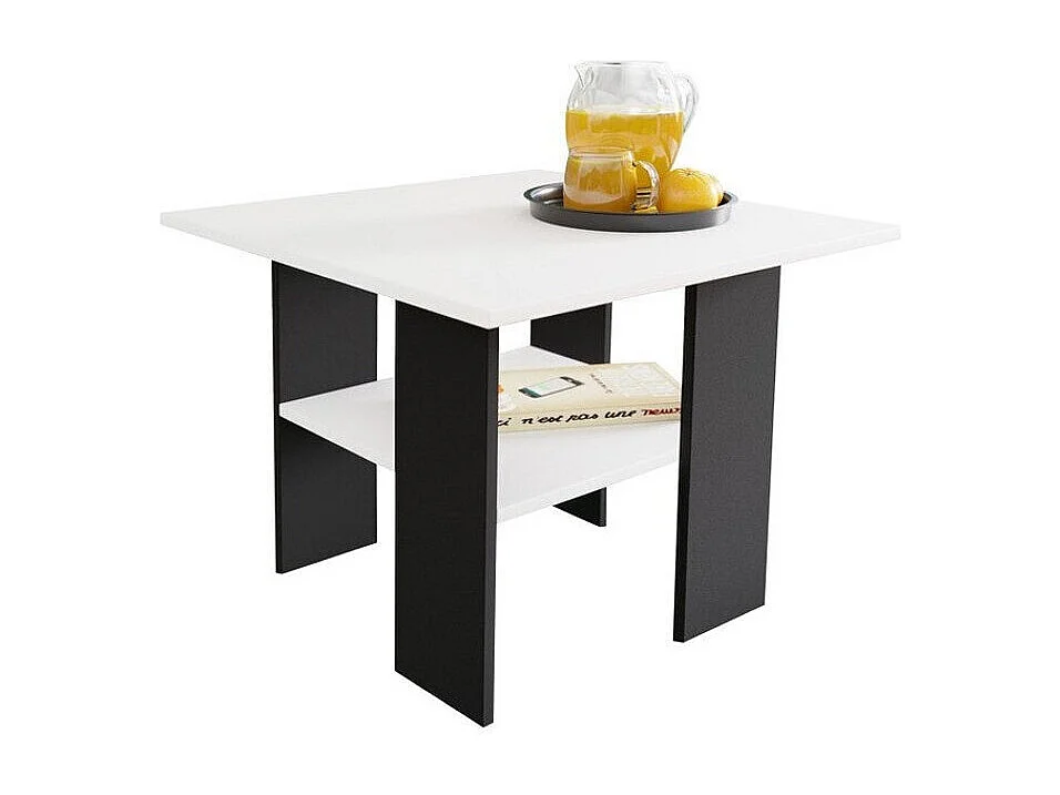 Table basse Reading 102, Noir|Blanc, 50x60x60cm, Stratifié, Angulaire
