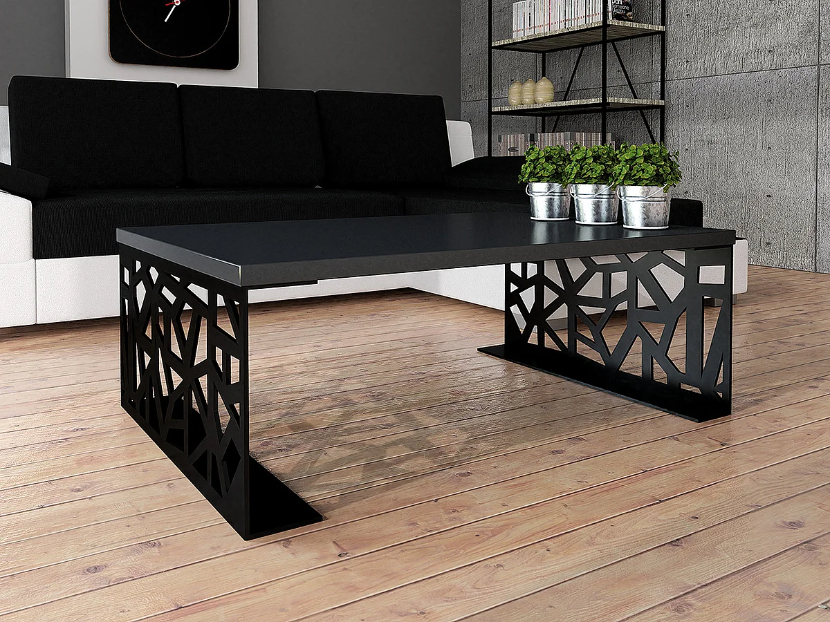 Table basse Germantown 101, Noir brillant|Noir mat, 45x70x100cm, Stratifié, Angulaire