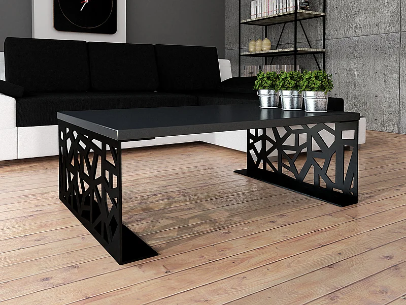 Table basse Germantown 101, Noir brillant|Noir mat, 45x70x100cm, Stratifié, Angulaire