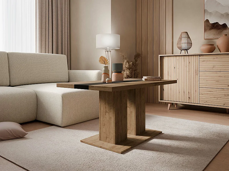 Table basse Tucson 147, Chêne de Lefkas|Noir, 53x60x110cm, Stratifié, Angulaire