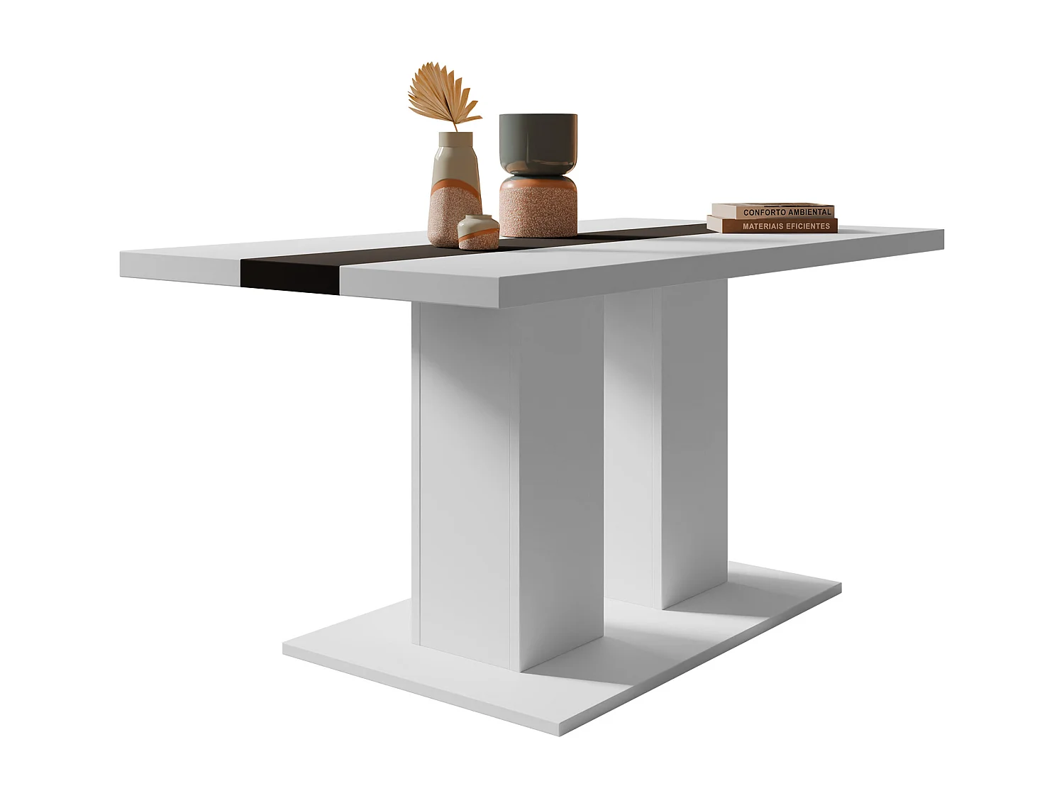 Table basse Tucson 147, Noir|Blanc, 53x60x110cm, Stratifié, Angulaire