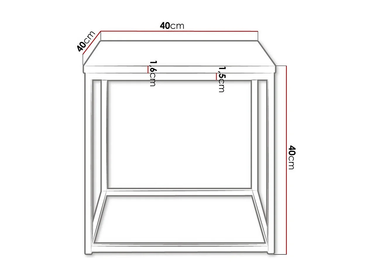 Table basse Germantown 106, Noir mat|Chêne, 40x40x40cm, Stratifié, Angulaire