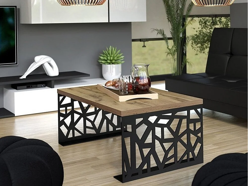 Table basse Germantown 101, Chêne|Noir mat, 45x70x100cm, Stratifié, Angulaire