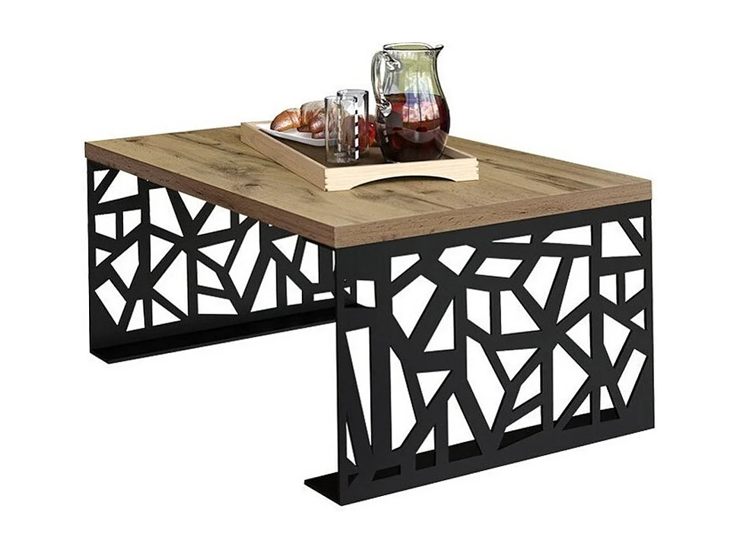 Table basse Germantown 101, Chêne|Noir mat, 45x70x100cm, Stratifié, Angulaire