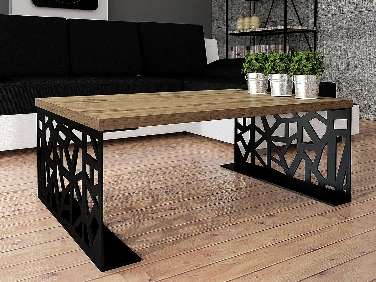 Table basse Germantown 101, Chêne|Noir mat, 45x70x100cm, Stratifié, Angulaire