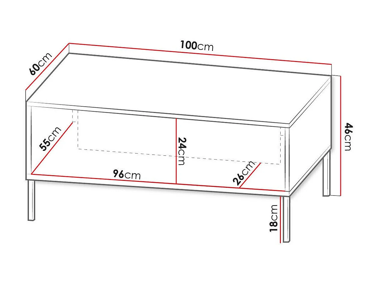 Table basse Verteni 104, Noir, 46x60x100cm, Stratifié, Angulaire