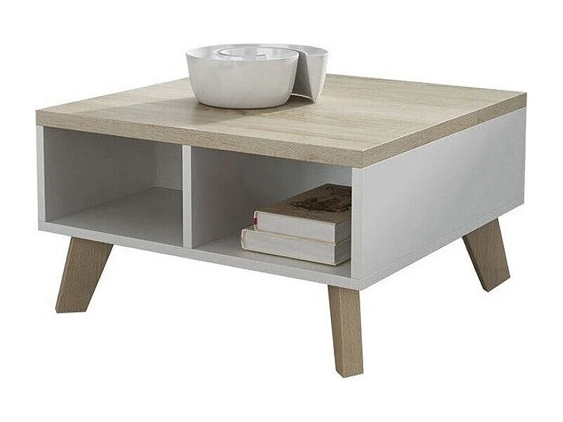 Table basse Larfloi 100, Blanc|Sonoma chêne, 35x60x60cm, Stratifié, Angulaire