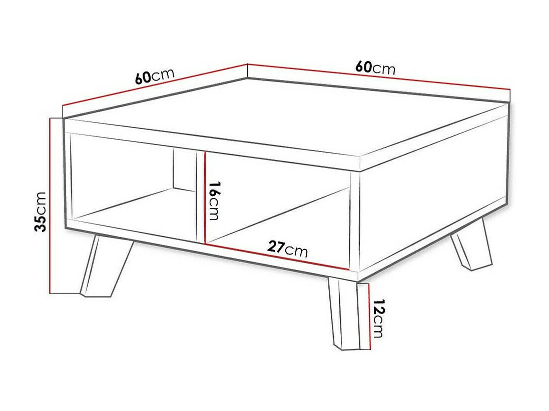 Table basse Larfloi 100, Blanc|Sonoma chêne, 35x60x60cm, Stratifié, Angulaire