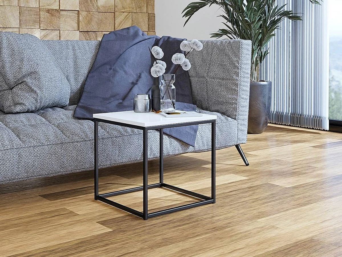 Table basse Germantown 106, Noir mat|Blanc brillant, 40x40x40cm, Stratifié, Angulaire