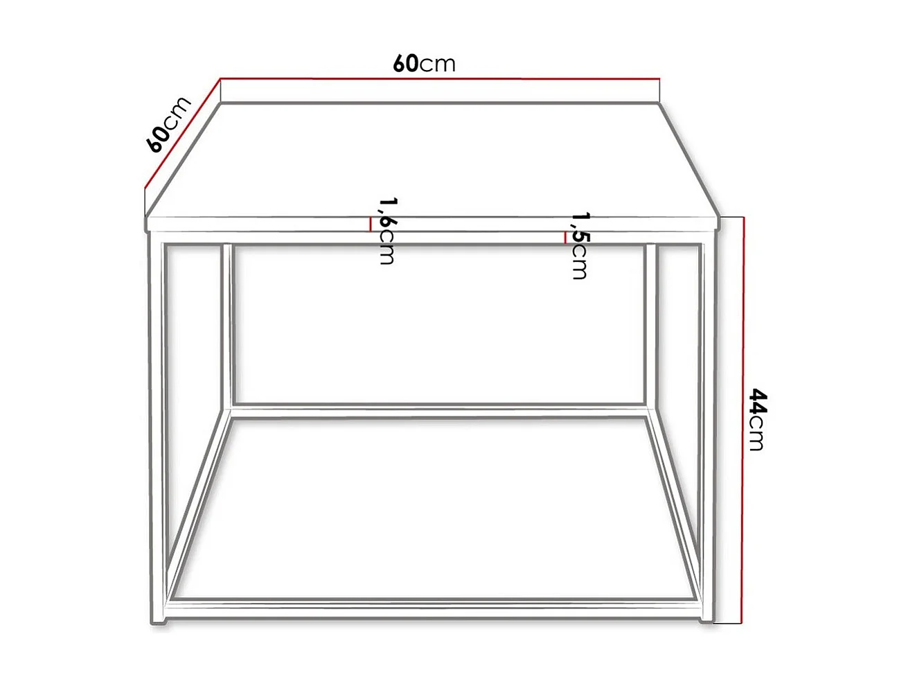 Table basse Germantown 105, Chêne|Noir mat, 44x60x60cm, Stratifié, Angulaire