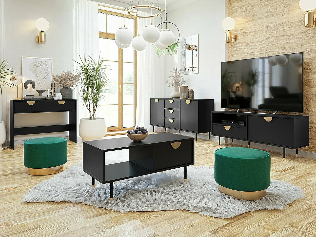 Table basse Comfivo Levevai 102, Noir|Doré, 48x45x100cm, Stratifié, Angulaire