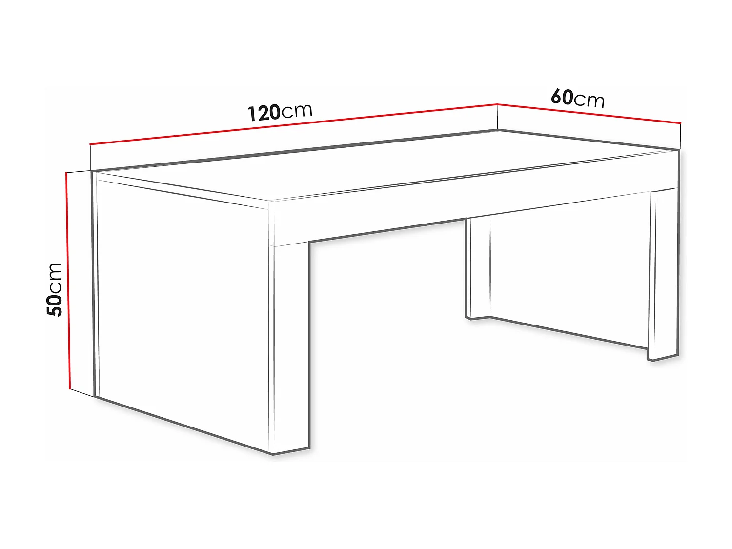 Table basse Charlotte 107, Blanc brillant|Blanc, 50x60x120cm, Stratifié, Angulaire