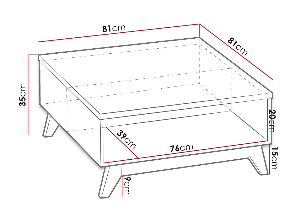 Table basse Sorvera 107, Chêne|Pin Anderson, 35x81x81cm, Stratifié, Angulaire