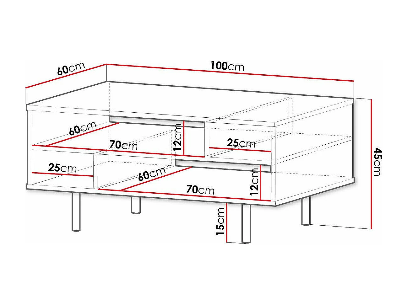 Table basse Virdomi 102, Cachemire, 45x60x100cm, Stratifié, Angulaire