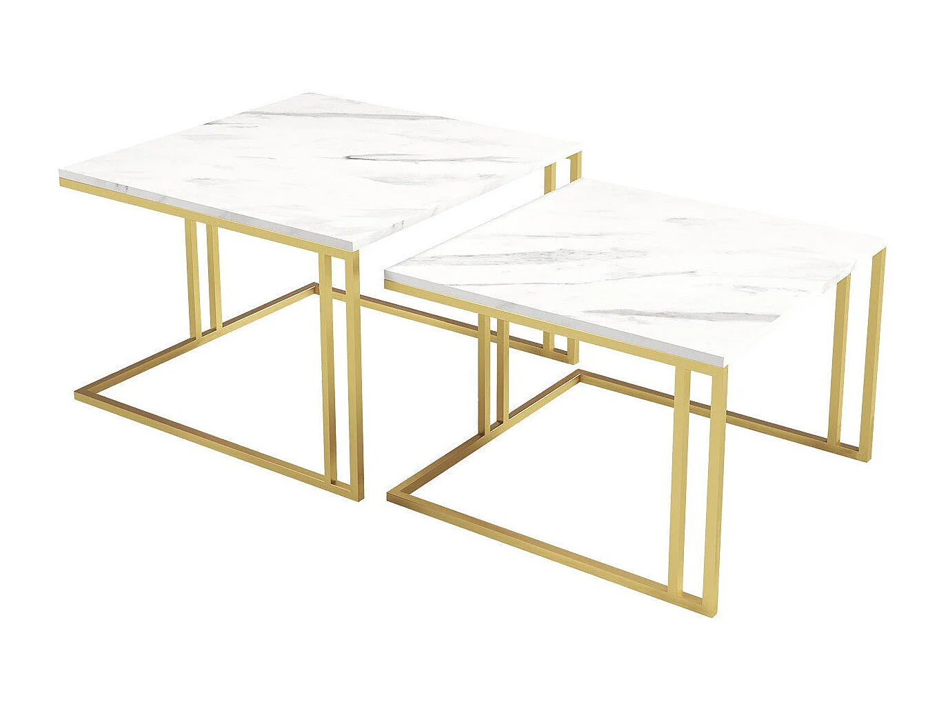 Ensemble tables basses Oswego 110, Marbre blanc|Doré, 50x76x76cm, Stratifié, Angulaire
