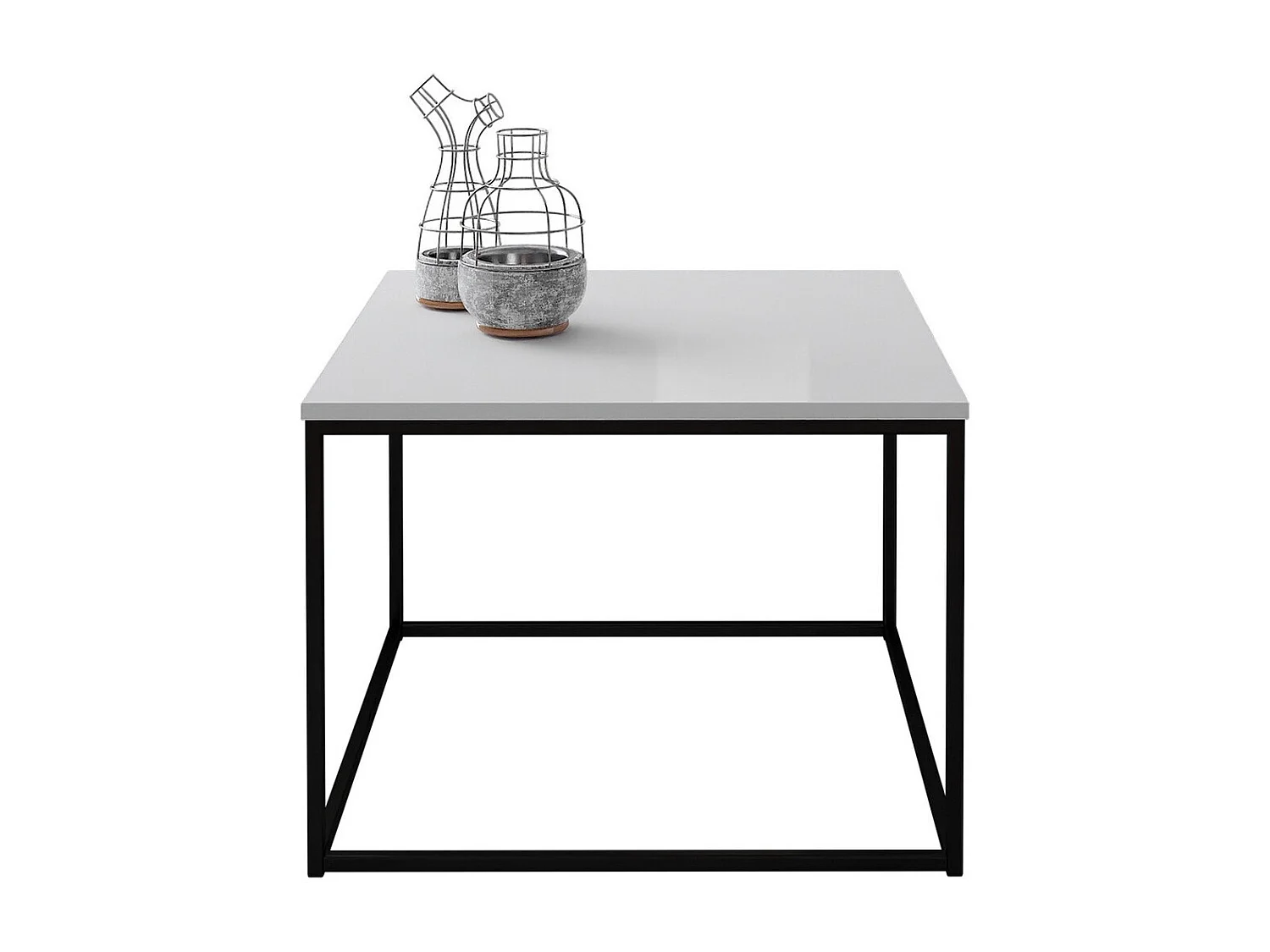 Table basse Germantown 105, Blanc brillant|Noir mat, 44x60x60cm, Stratifié, Angulaire