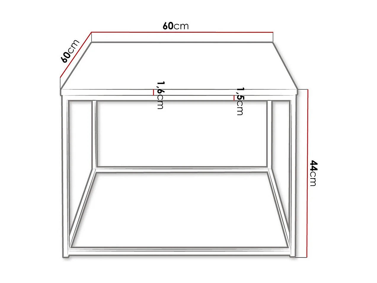 Table basse Germantown 105, Blanc brillant|Noir mat, 44x60x60cm, Stratifié, Angulaire