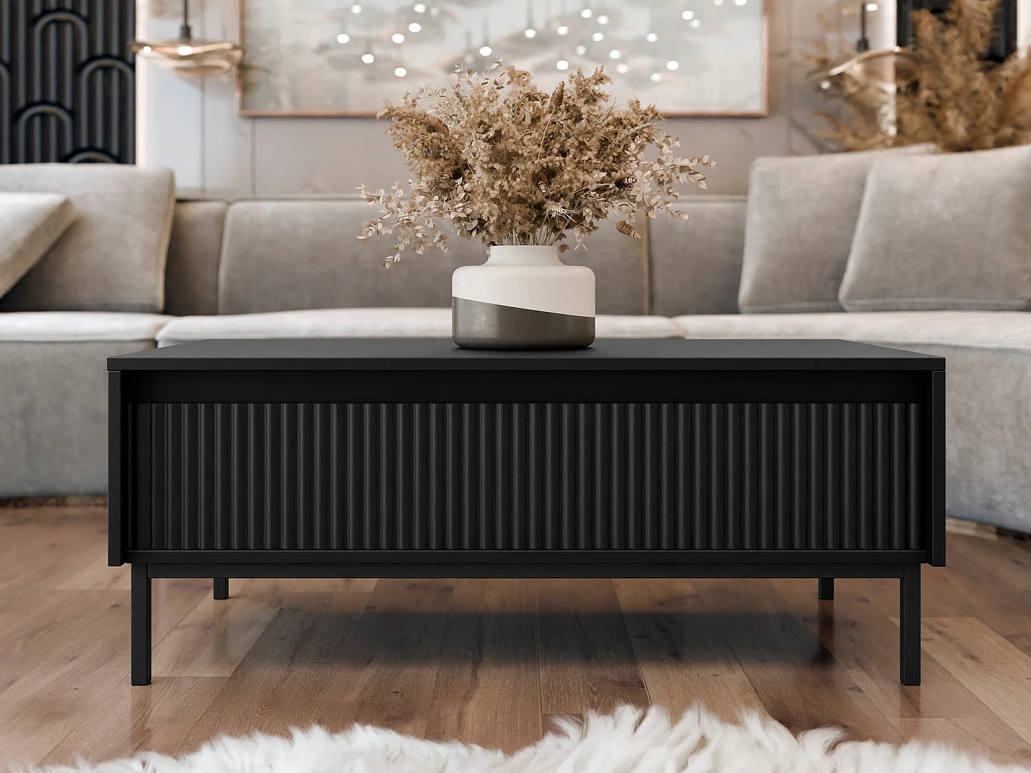 Table basse Comfivo Delruva 102, Noir, 40x50x100cm, Stratifié, Angulaire