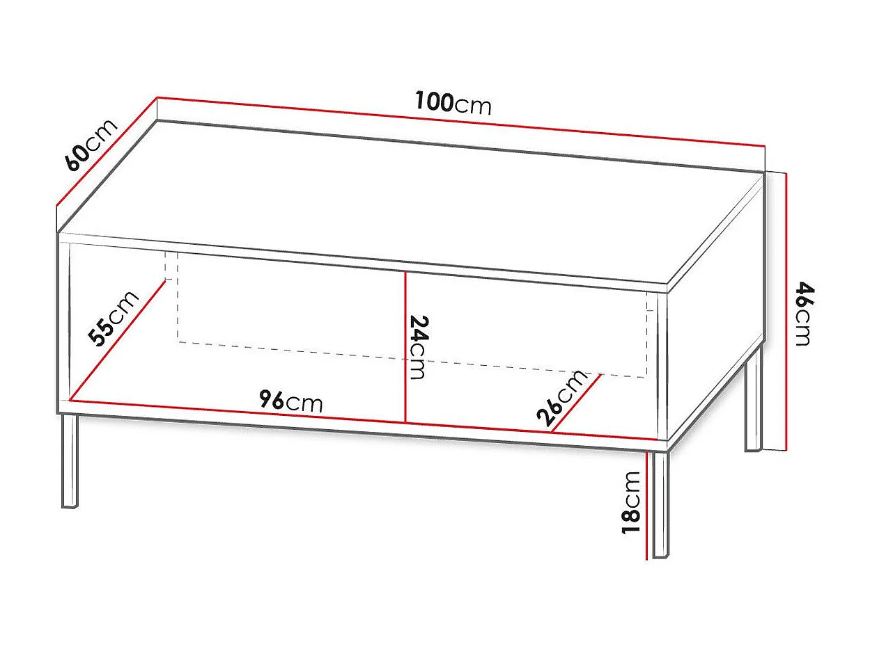 Table basse Verteni 104, Blanc, 46x60x100cm, Stratifié, Angulaire