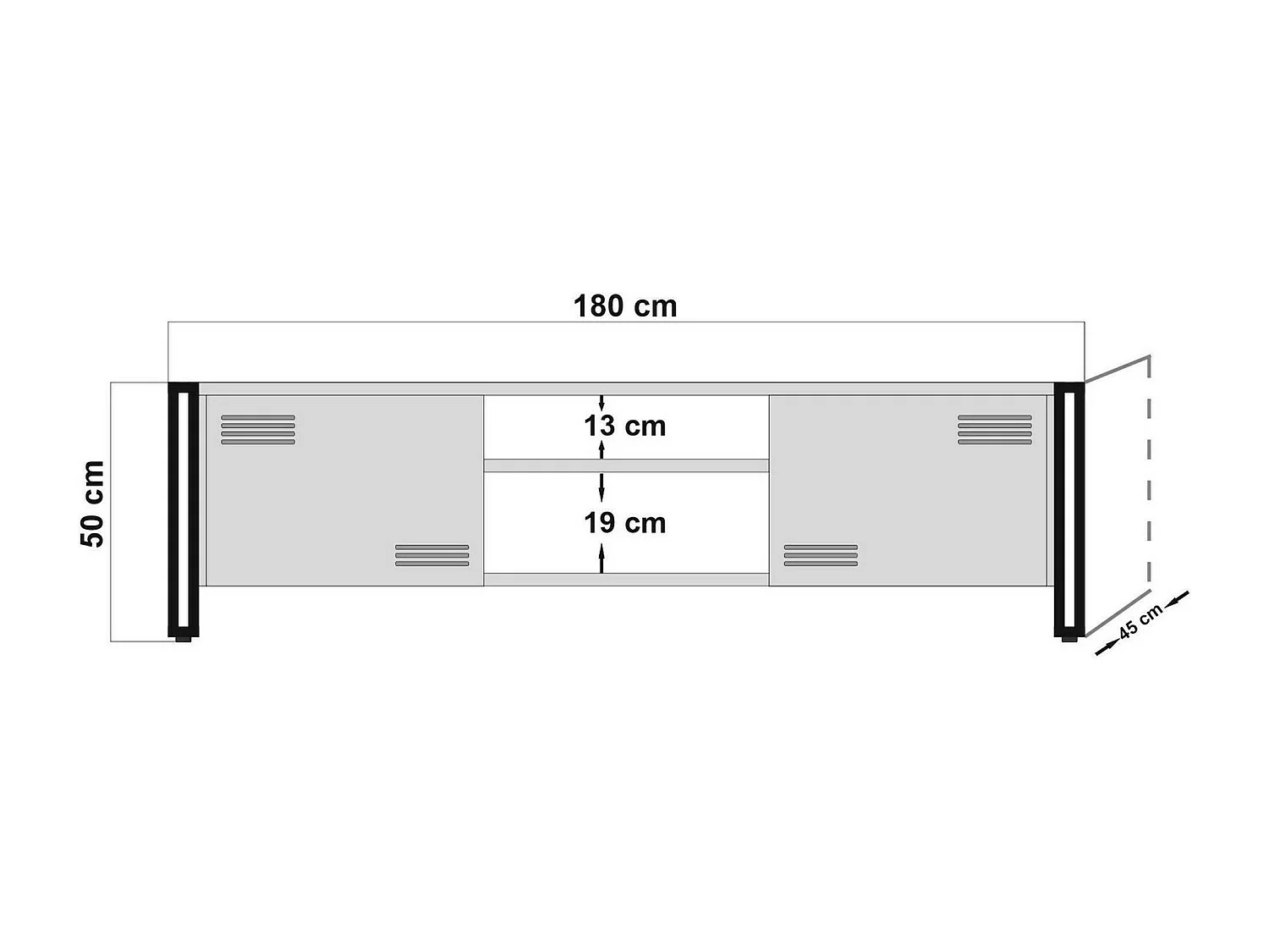 Meuble TV Polaris, Buffet de salon, Armoire basse pour TV, Base murale de rangement, 180x45h50 cm, Chêne et Noir