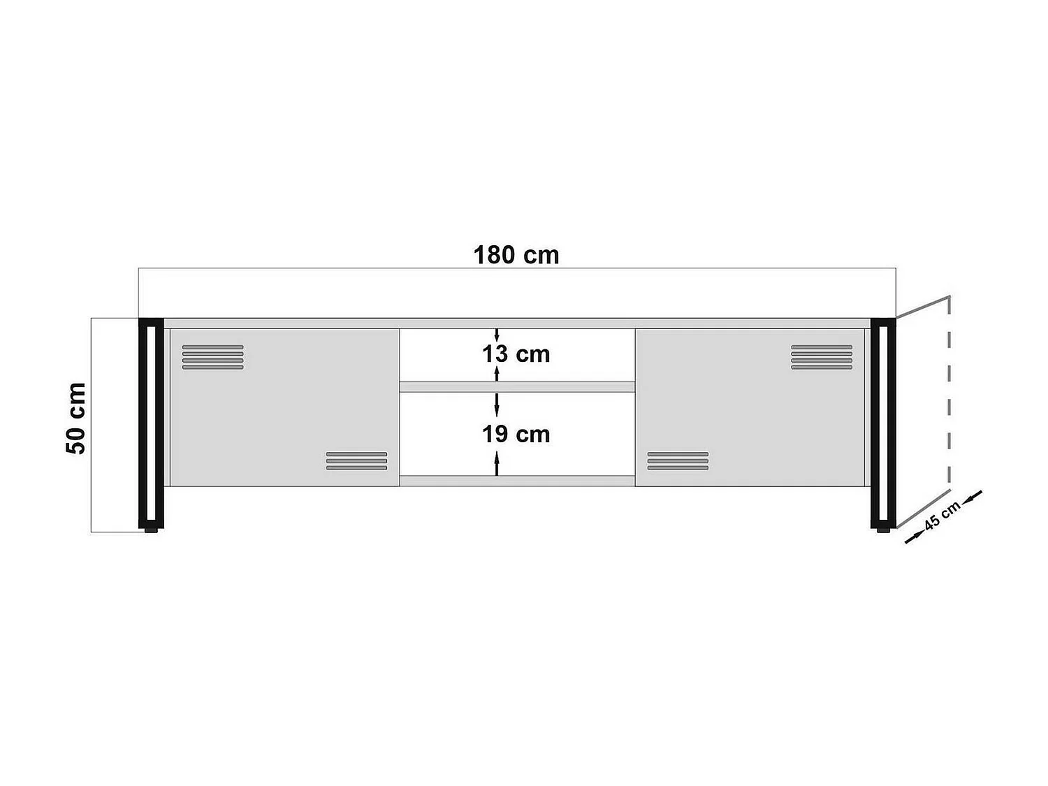 Meuble TV Polaris, Buffet de salon, Armoire basse pour TV, Base murale de rangement, 180x45h50 cm, Chêne et Noir
