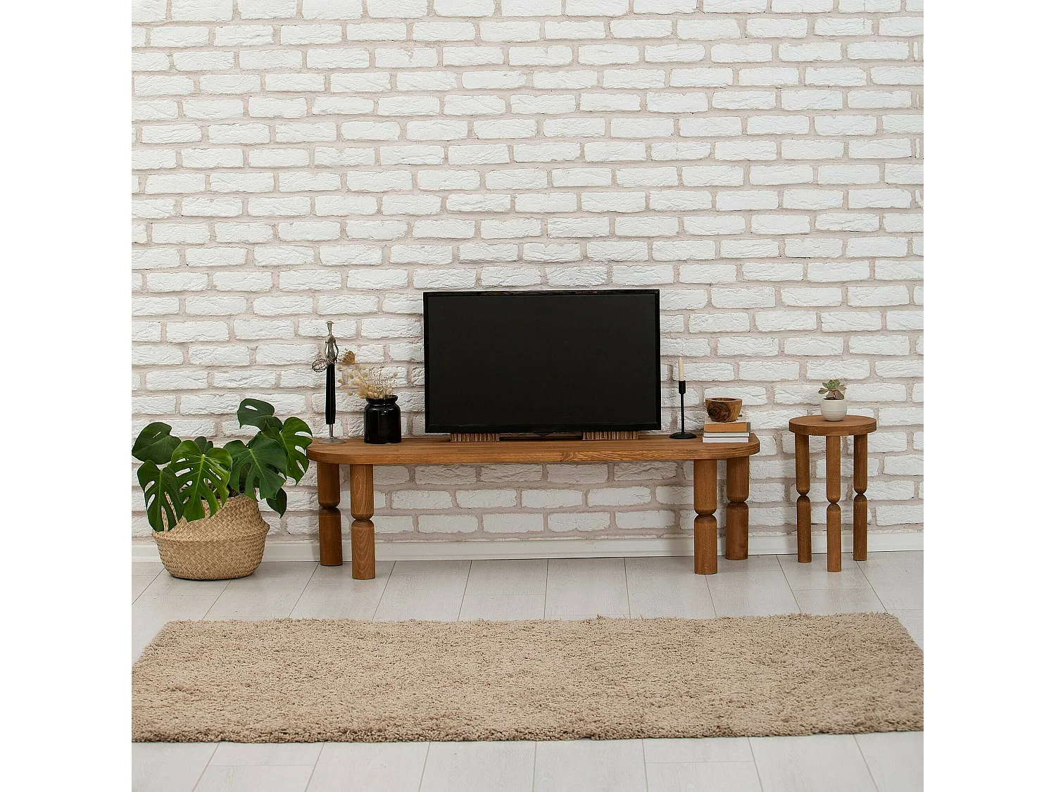 Meuble TV Ceres, Buffet de salon, Armoire basse pour TV, Base murale de rangement, 140x35h40 cm, Chêne