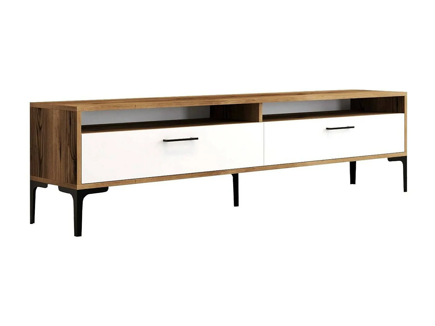 Meuble TV Eltanin, Buffet de salon, Armoire basse pour TV, Base murale de rangement, 47x35h180 cm, Noyer et Blanc